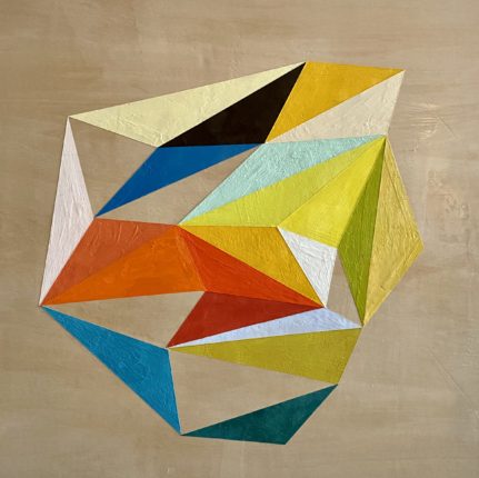A painting of geometric shapes on a beige background.