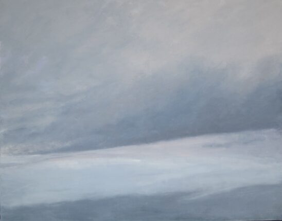 A painting of a gray sky with clouds.