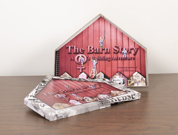 The barn story book on a table.