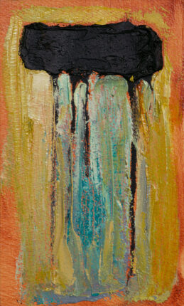 A painting of a black umbrella.